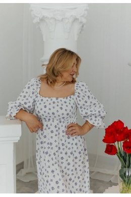 Жіноче плаття з мусліну колір білий принт лілові квіти