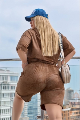 Жіночий костюм двійка з шортами колір кемел