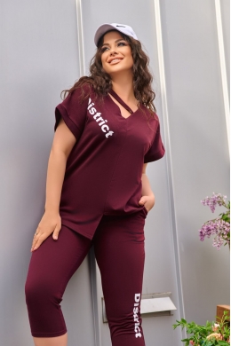 Жіночий костюм бриджі та футболка колір марсала