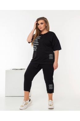 Жіночий костюм із двонитки футболка та бриджі чорного кольору