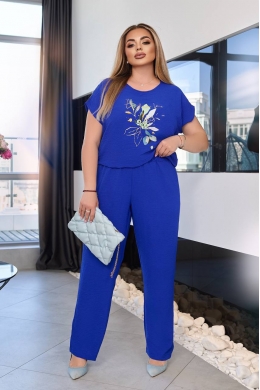 Жіночий костюм двійка з блузкою колір електрик