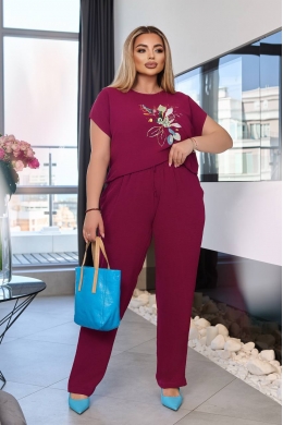 Жіночий костюм двійка з блузкою колір темна фуксія