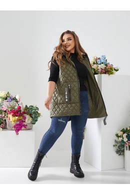 Жіночий стьобаний жилет з накладними кишенями кольору хакі