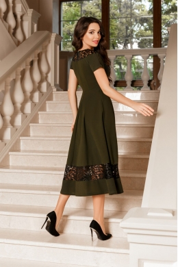 Жіноча нарядна сукня з мереживами кольору хакі