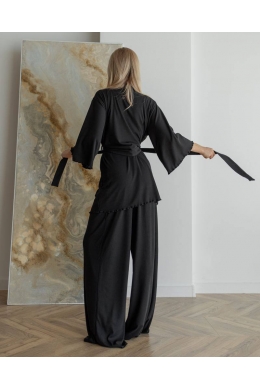 Жіночі піжамні штани в рубчик колір чорний