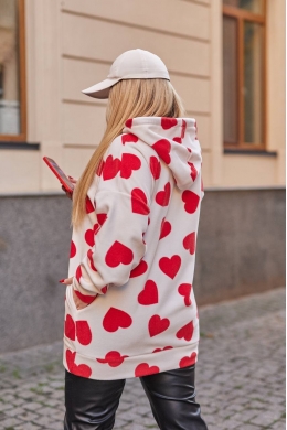 Жіноче худі оверсайз принт червоне серце колір білий