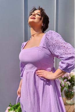 Жіноче комбіноване плаття максі колір бузковий