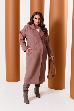 Пальто жіноче з кашеміру на підкладці з поясом кольору капучино
