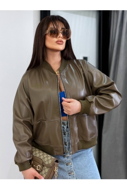 Жіноча куртка бомбер з еко шкіри колір коричневий