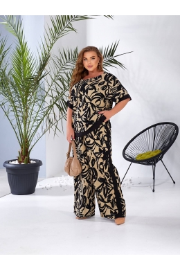 Жіночий костюм двійка з штапелю колір чорно-бежевий