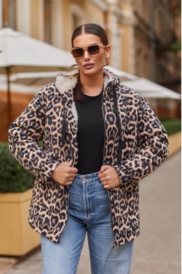 Жіноча кофта на хутрі колір коричневий принт лео