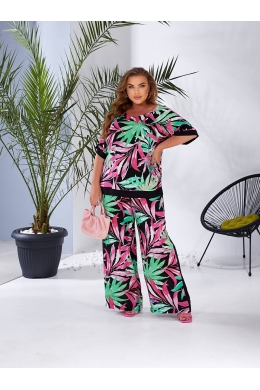 Жіночий костюм двійка з штапелю колір чорний принт