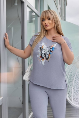 Жіночий костюм двійка з блузкою колір сірий