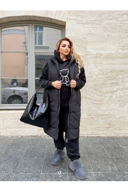 Жіночий костюм трійка подовжений жилет та спортивний костюм колір чорний