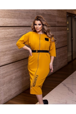 Жіноче плаття на блискавці та під пояс  гірчичного кольору