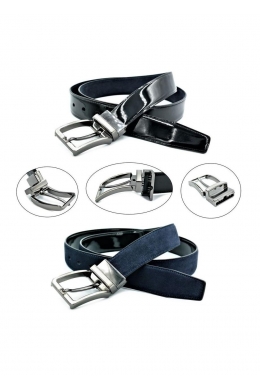 Ремінь чоловічий двосторонній синій Чорний
