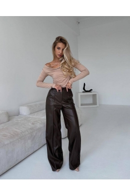 Жіночі штани з еко шкіри колір шоколадний