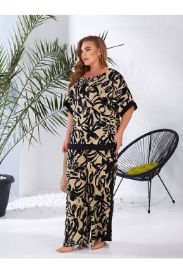 Жіночий костюм двійка з штапелю колір чорно-бежевий