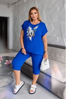 Жіночий костюм двійка з блузкою колір електрик