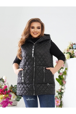 Жіночий стьобаний жилет з накладними кишенями чорного кольору