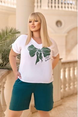 Жіночий костюм двійка з шортами колір смарагдовий