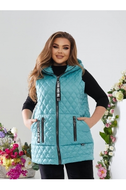 Жіночий стьобаний жилет з накладними кишенями кольору бірюзовий