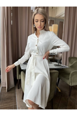 Жіноча сукня з вельвету з поясом колір молочний