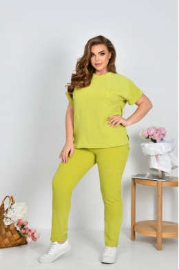 Жіночий костюм двійка з блузкою колір гірчиця