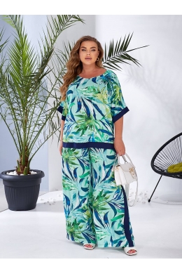Жіночий костюм двійка з штапелю колір мята принт