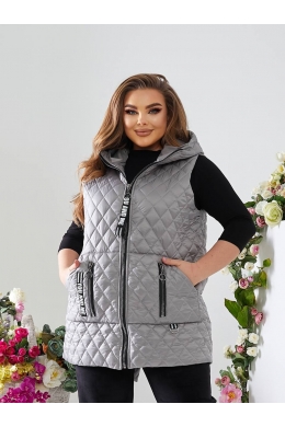 Жіночий стьобаний жилет з накладними кишенями сірого кольору