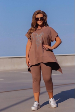 Жіночий костюм лосини та туніка колір капучіно