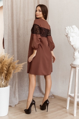 Жіноча сукня вільного крою з декоративними шнурками колір капучіно