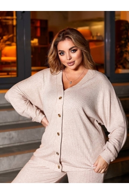 Жіночий костюм двійка кардиган і штани-палаццо колір бежевий