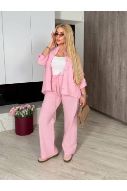 Жіночий костюм двійка з льону рожевого кольору