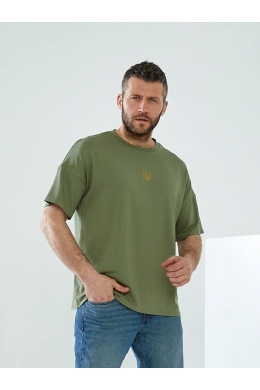 Чоловіча однотонна футболка колір оливковий