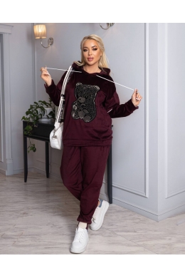 Жіночий костюм двійка з велюру колір бордовий