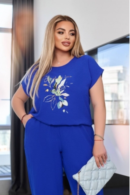 Жіночий костюм двійка з блузкою колір електрик