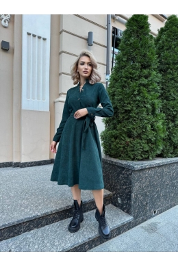 Жіноче плаття із вельвету з поясом колір пляшка