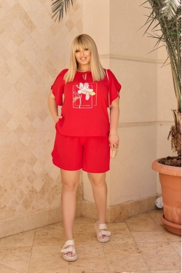 Жіночий костюм двійка з шортами колір червоний