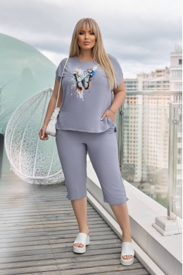 Жіночий костюм двійка з блузкою колір сірий