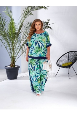 Жіночий костюм двійка з штапелю колір мята принт