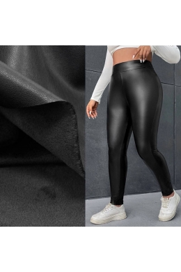 Жіночі лосини з еко-шкіри на велюрі чорного кольору