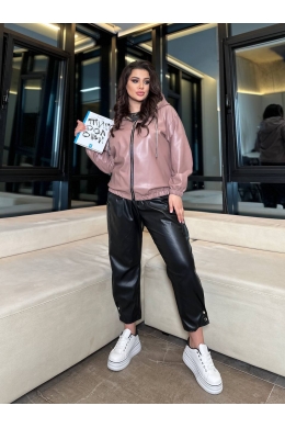 Жіноча куртка із еко шкіри колір пудра