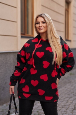 Жіноче худі оверсайз принт червоне серце колір чорний
