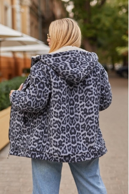 Жіноча кофта на хутрі колір сірий принт лео