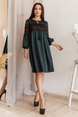 Жіноча сукня вільного крою з декоративними шнурками колір пляшка