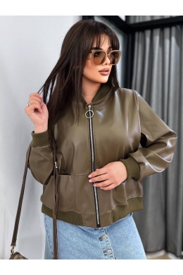 Жіноча куртка бомбер з еко шкіри колір коричневий