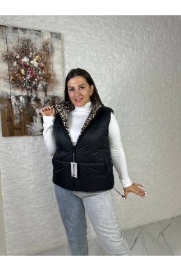 Жіноча двостороння леопардова жилетка колір чорний