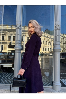 Жіноче плаття із вельвету з поясом колір баклажан