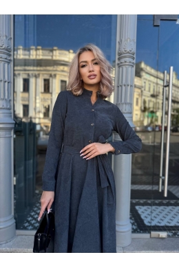 Жіноча сукня з вельвету з поясом колір графіт